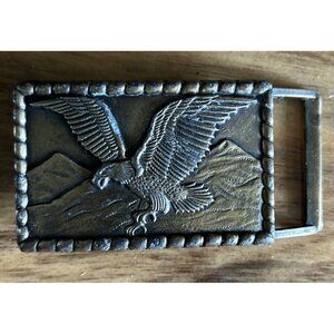 FLYING AMERICAN BALD EAGLE BELT BUCKLE - Square, Mountain Range VINTAGE 1970’s